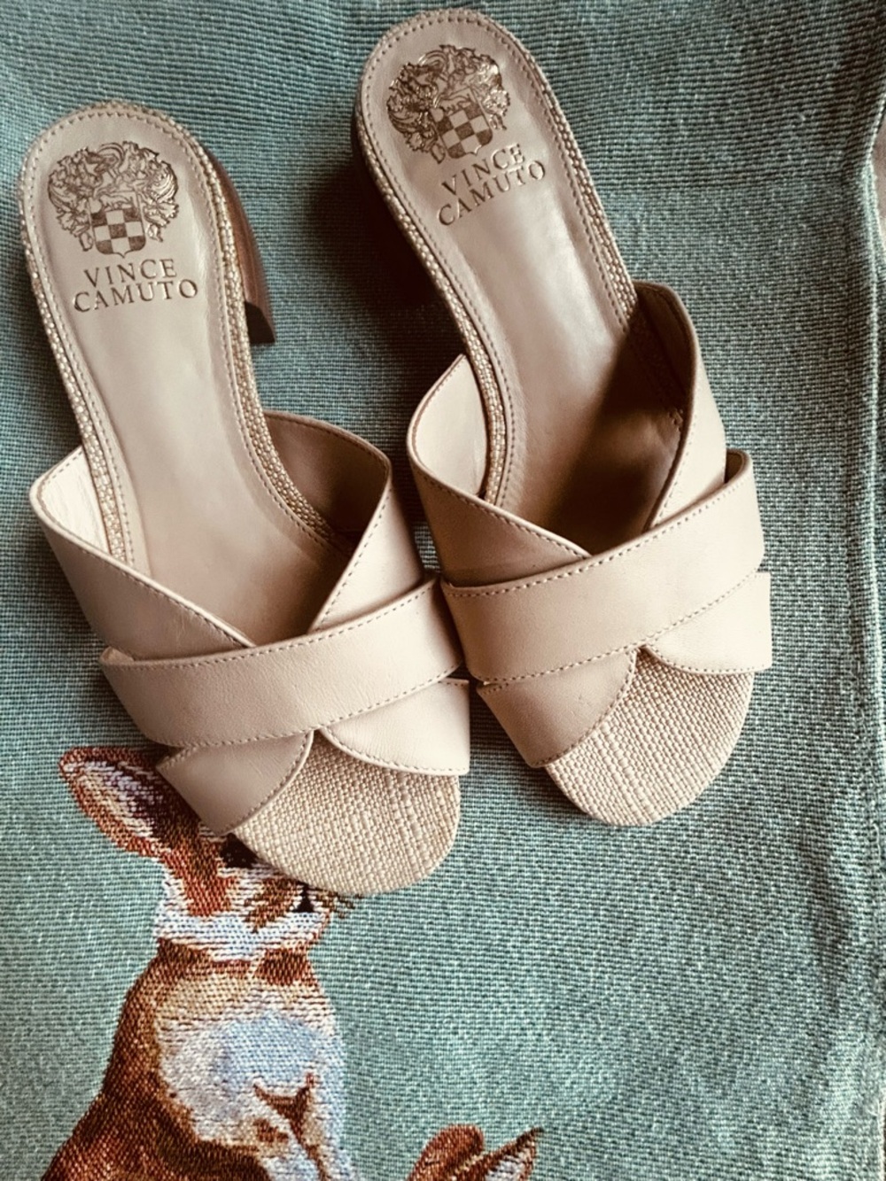 Vince Camuto Neutral Crossover Leather Slide Mules